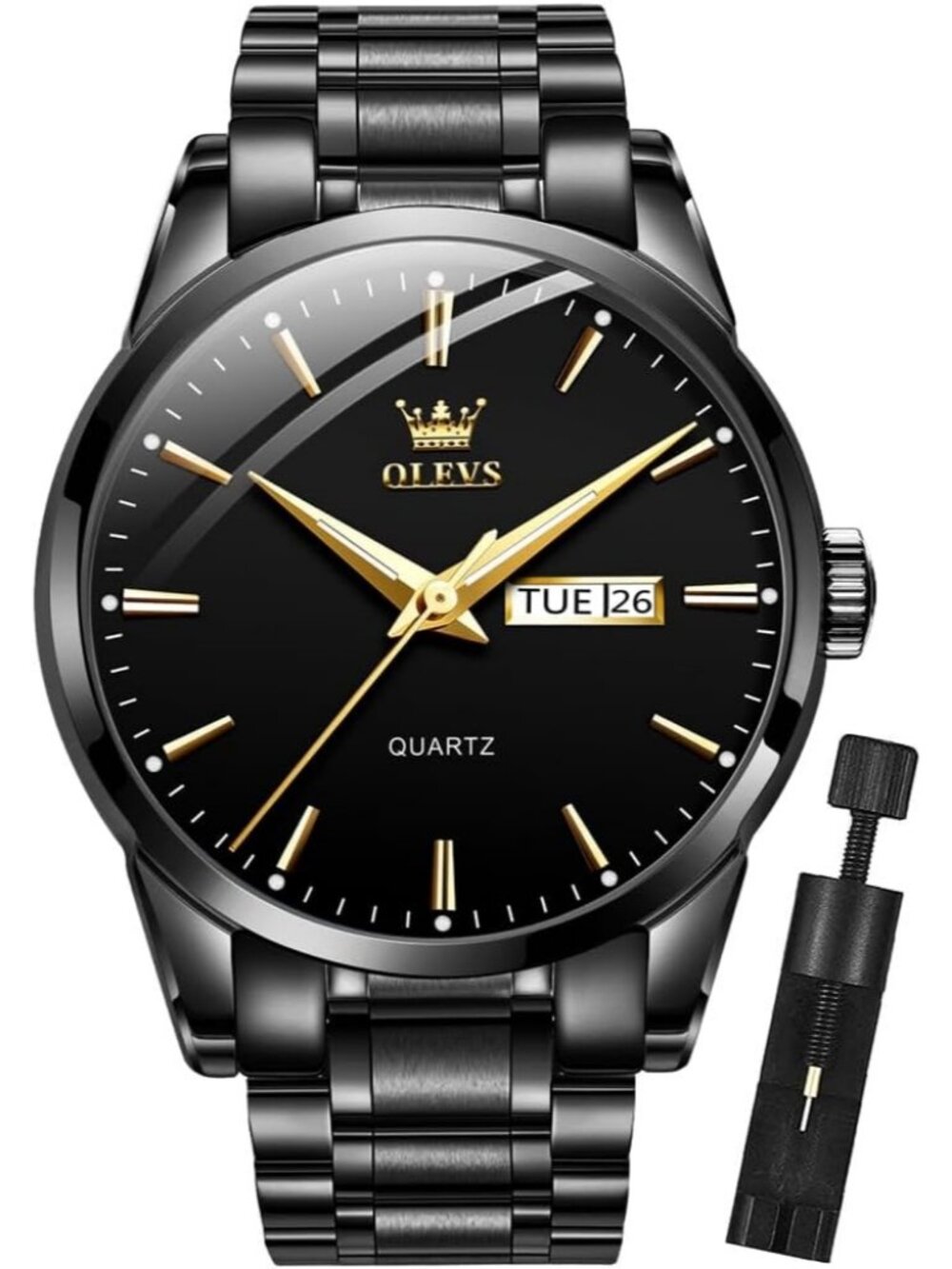 Men's Black Analog Quartz Stainless Steel Luxury Luminous Waterproof Round Watch
